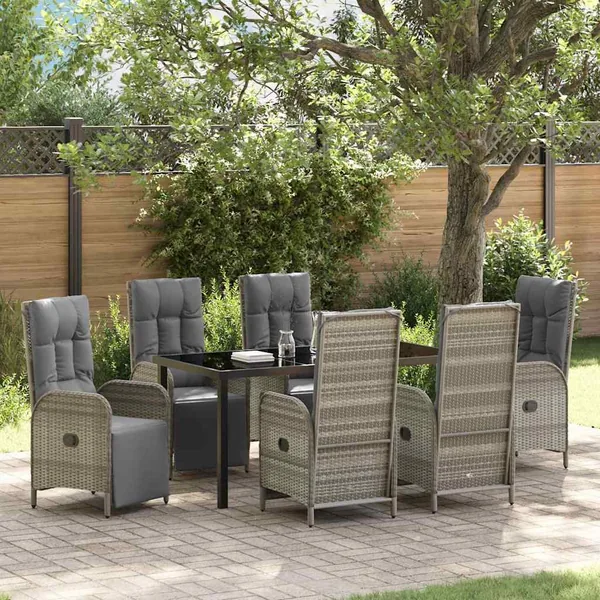 Ensemble de salle à manger pour jardin 7 pcs Gris polyrotin