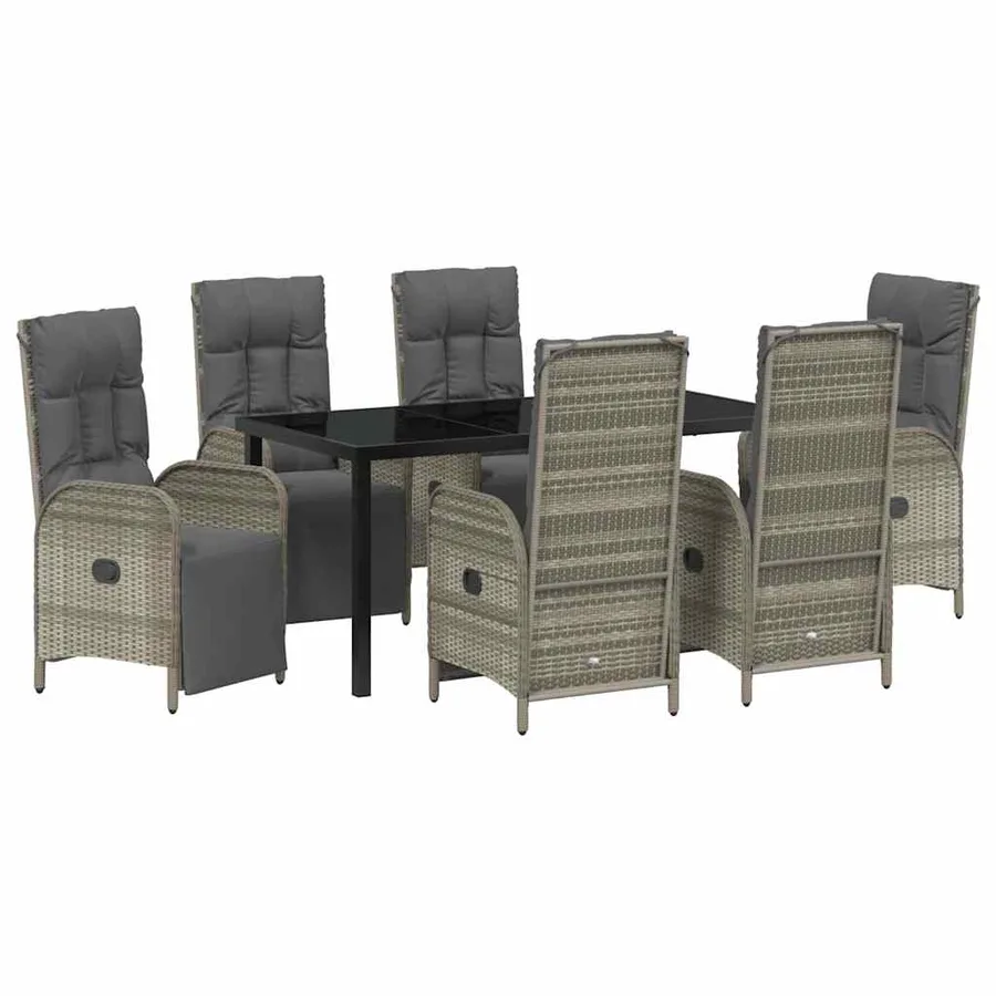 Ensemble de salle à manger pour jardin 7 pcs Gris polyrotin - 2
