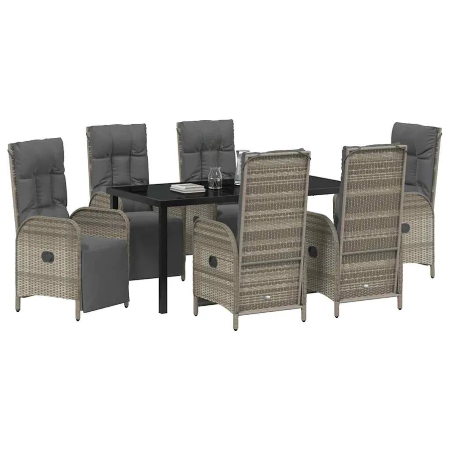 Ensemble de salle à manger pour jardin 7 pcs Gris polyrotin - 3