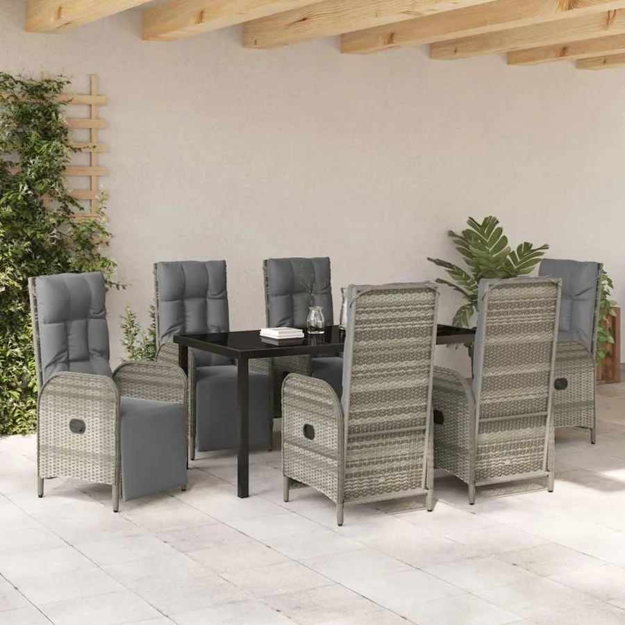 Ensemble de salle à manger pour jardin 7 pcs Gris polyrotin - 4