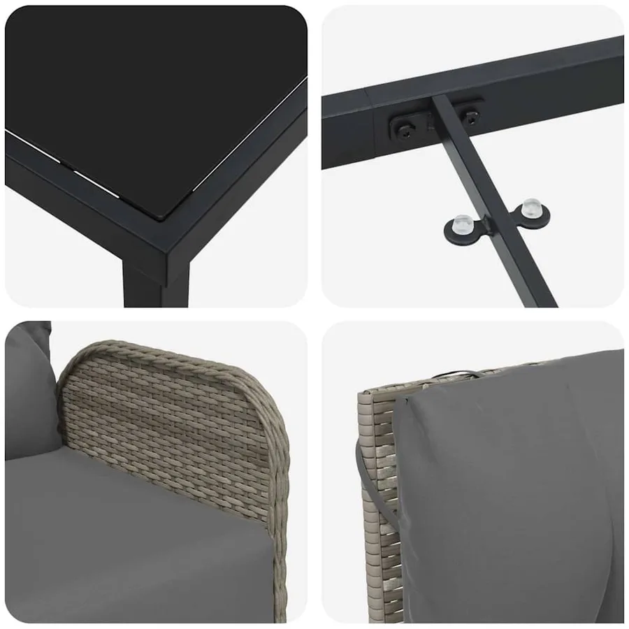 Ensemble de salle à manger pour jardin 7 pcs Gris polyrotin - 9