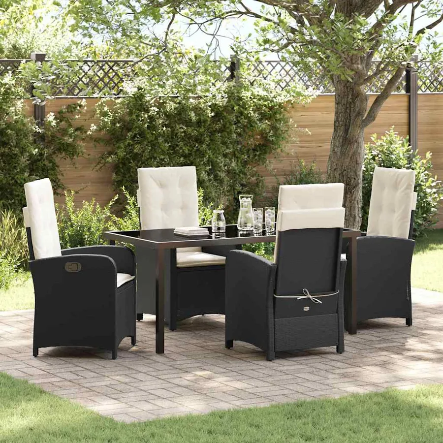 Ensemble de salle à manger pour jardin 5 pcs Noir polyrotin