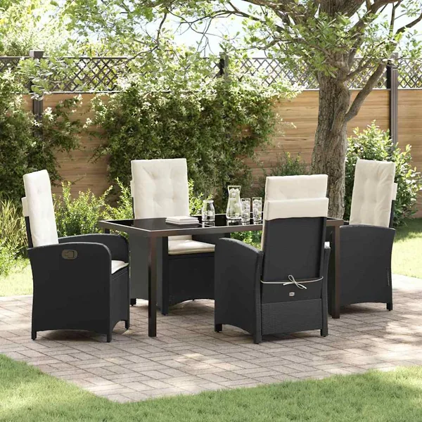 Ensemble de salle à manger pour jardin 5 pcs Noir polyrotin