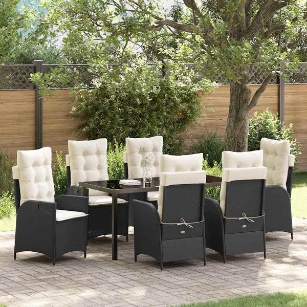 Ensemble de salle à manger pour jardin 7 pcs Noir polyrotin