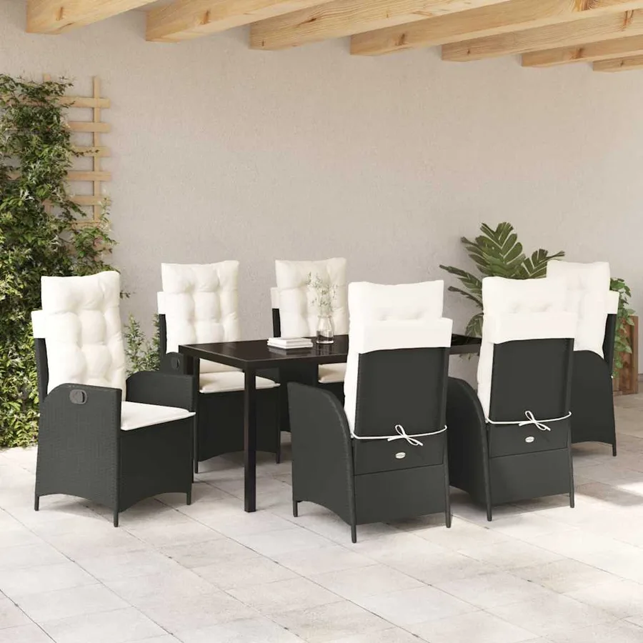 Ensemble de salle à manger pour jardin 7 pcs Noir polyrotin - 4