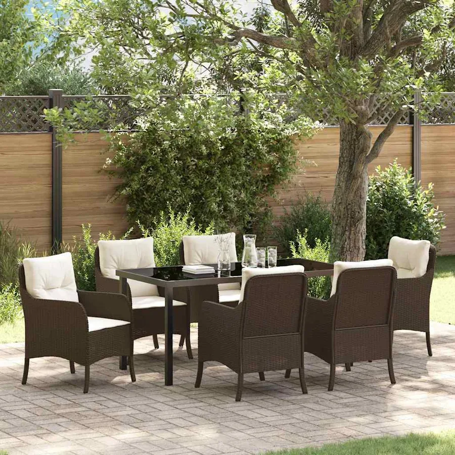Ensemble de salle à manger pour jardin 7 pcs Marron polyrotin