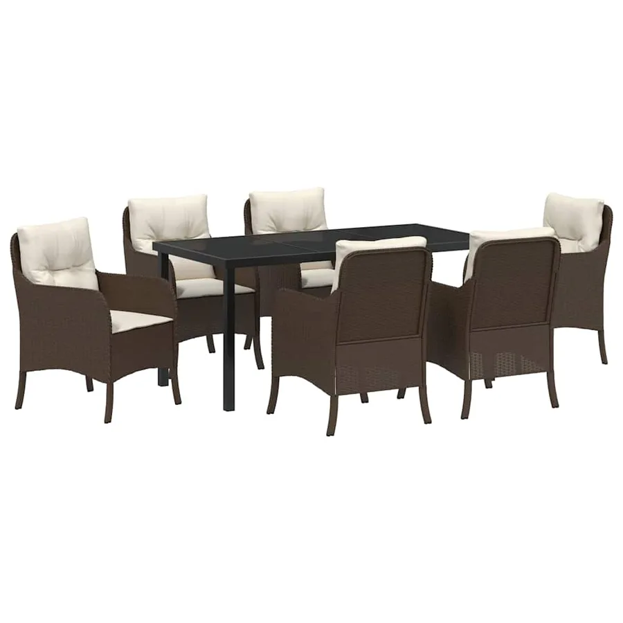 Ensemble de salle à manger pour jardin 7 pcs Marron polyrotin - 2
