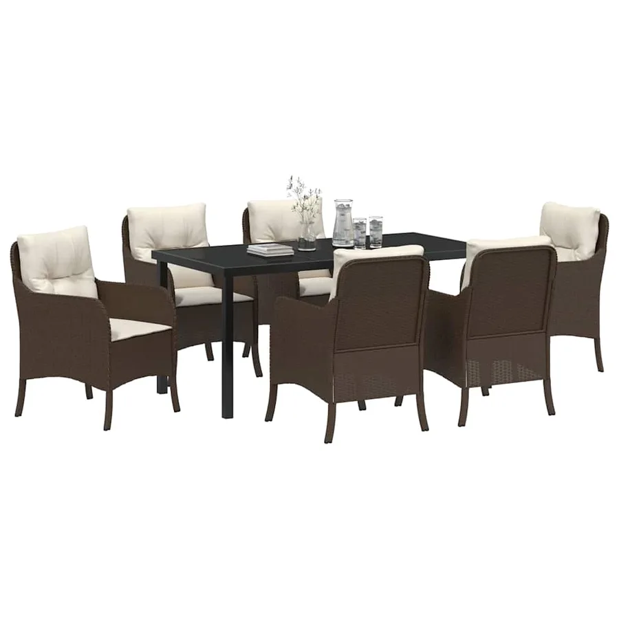 Ensemble de salle à manger pour jardin 7 pcs Marron polyrotin - 3