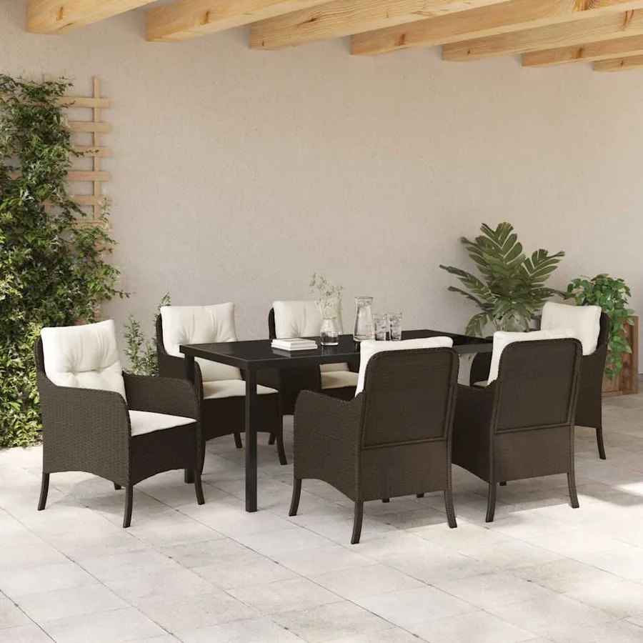 Ensemble de salle à manger pour jardin 7 pcs Marron polyrotin - 4