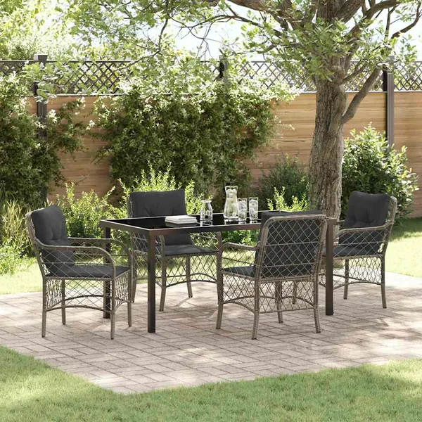 Ensemble de salle à manger pour jardin 5 pcs Gris polyrotin