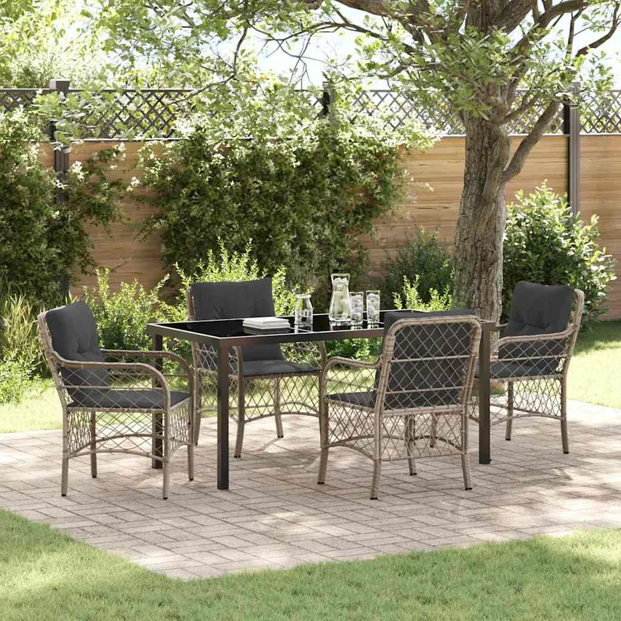 Ensemble de salle à manger pour jardin 5 pcs Gris clair