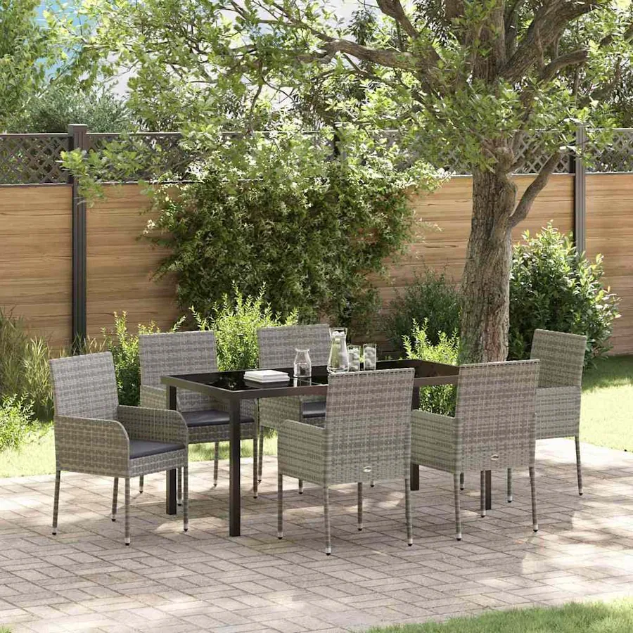 Ensemble de salle à manger pour jardin 7 pcs Gris polyrotin