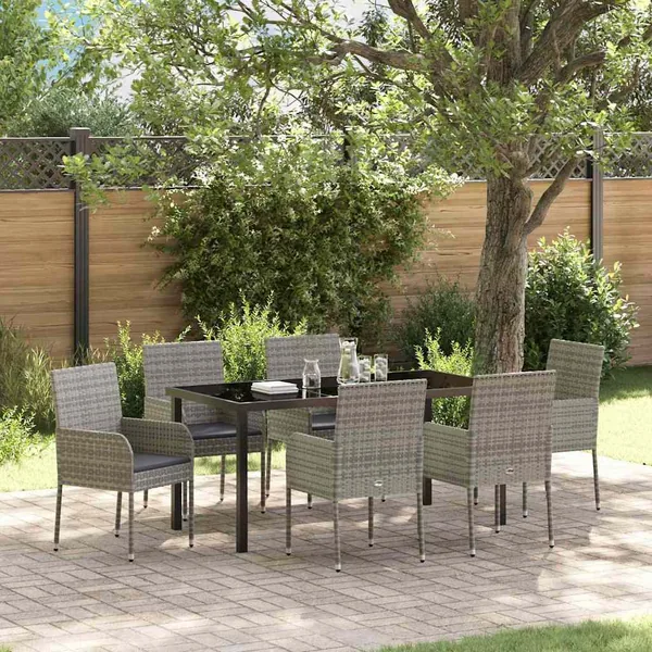 Ensemble de salle à manger pour jardin 7 pcs Gris polyrotin