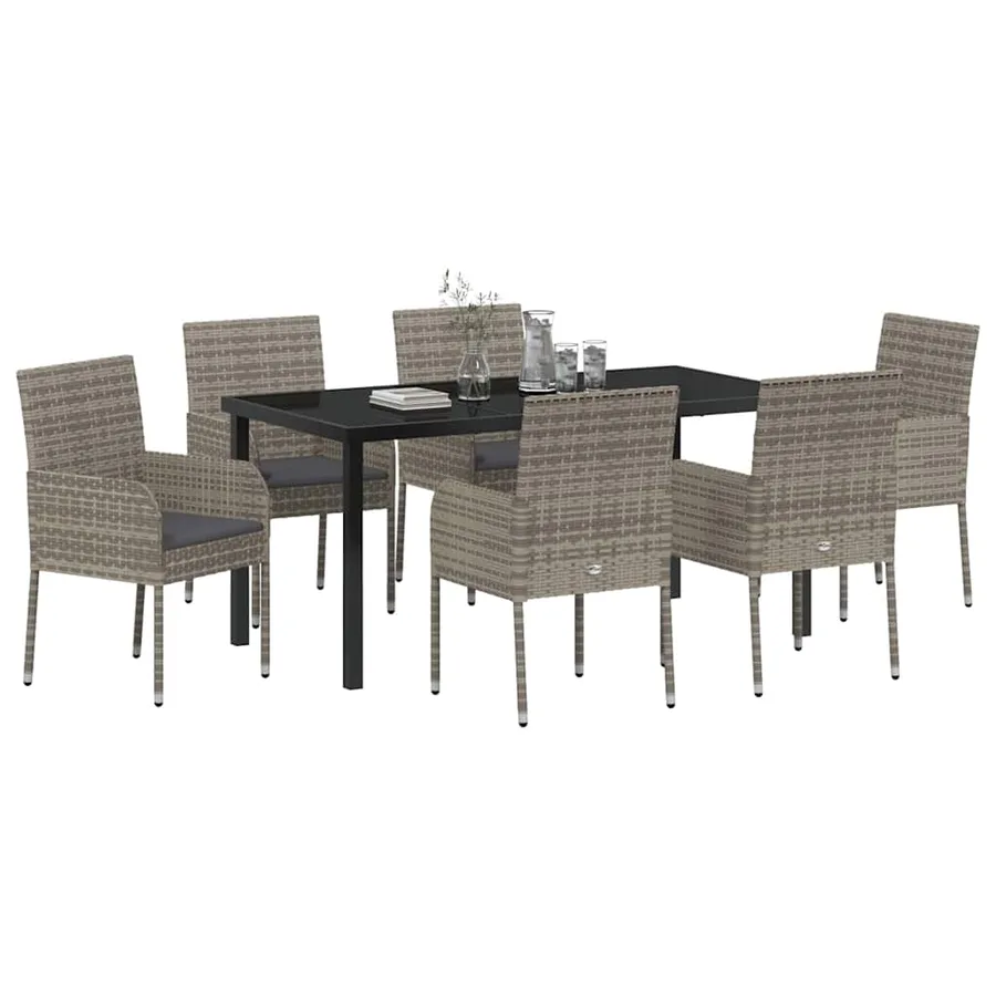 Ensemble de salle à manger pour jardin 7 pcs Gris polyrotin - 3