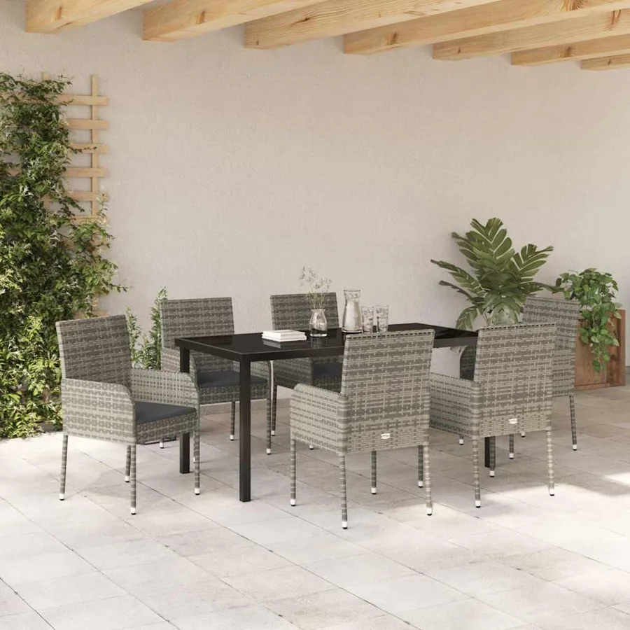 Ensemble de salle à manger pour jardin 7 pcs Gris polyrotin - 4