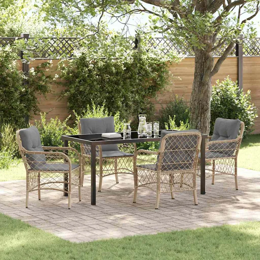 Ensemble de salle à manger pour jardin 5 pcs Beige polyrotin