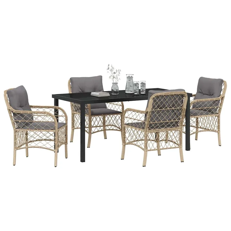 Ensemble de salle à manger pour jardin 5 pcs Beige polyrotin - 3