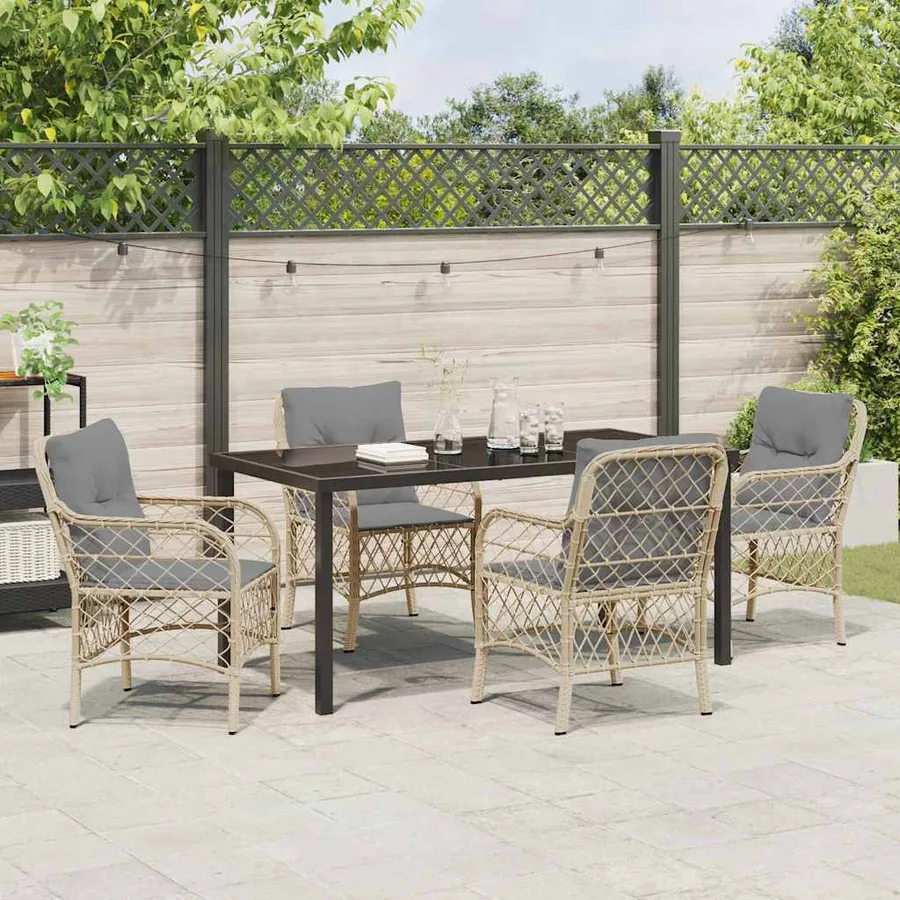 Ensemble de salle à manger pour jardin 5 pcs Beige polyrotin - 4
