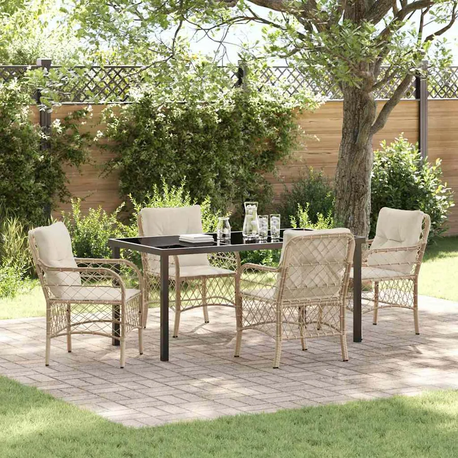 Ensemble de salle à manger pour jardin 5 pcs Beige polyrotin