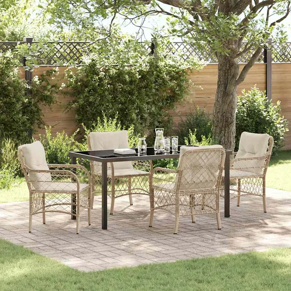 Ensemble de salle à manger pour jardin 5 pcs Beige polyrotin