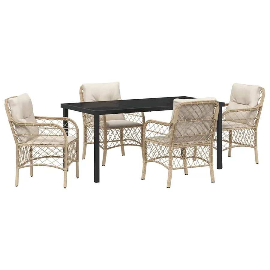 Ensemble de salle à manger pour jardin 5 pcs Beige polyrotin - 2