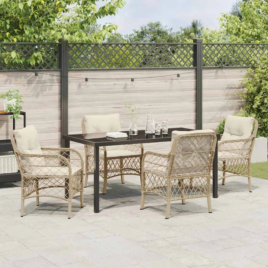 Ensemble de salle à manger pour jardin 5 pcs Beige polyrotin - 4