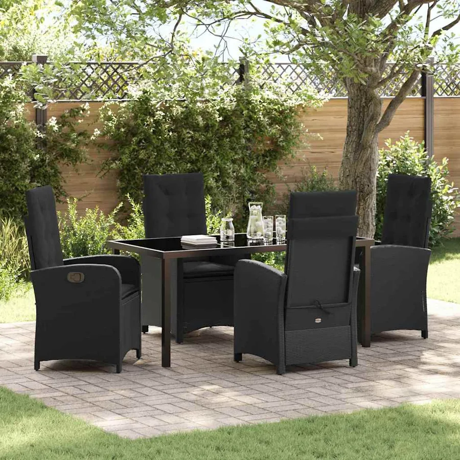 Ensemble de salle à manger pour jardin 5 pcs Noir polyrotin