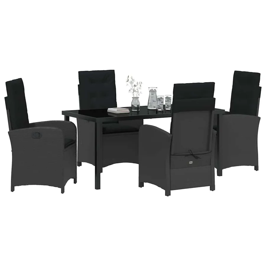 Ensemble de salle à manger pour jardin 5 pcs Noir polyrotin - 3