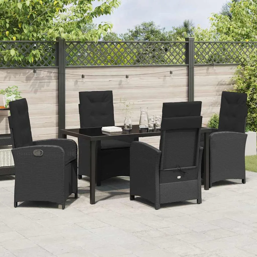 Ensemble de salle à manger pour jardin 5 pcs Noir polyrotin - 4