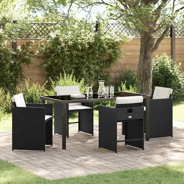 Ensemble de salle à manger pour jardin 5 pcs Noir polyrotin