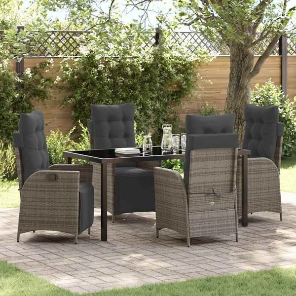Ensemble de salle à manger pour jardin 5 pcs Gris polyrotin