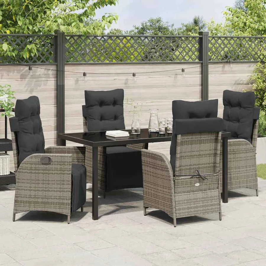 Ensemble de salle à manger pour jardin 5 pcs Gris polyrotin - 4