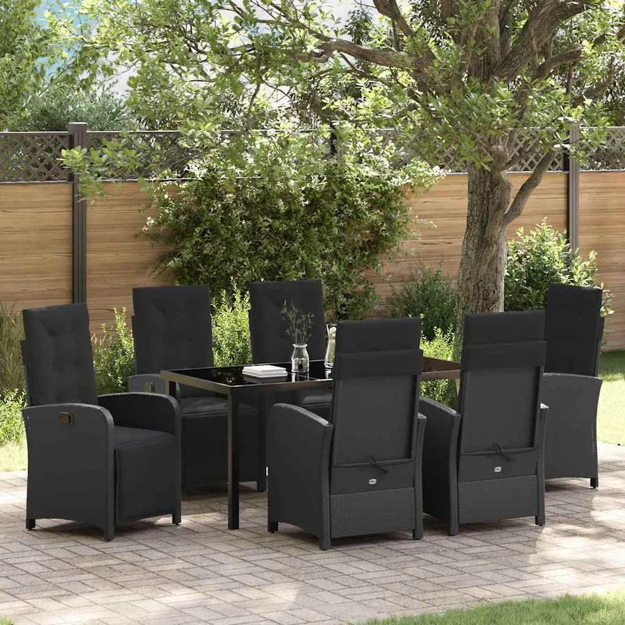Ensemble de salle à manger pour jardin 7 pcs Noir polyrotin