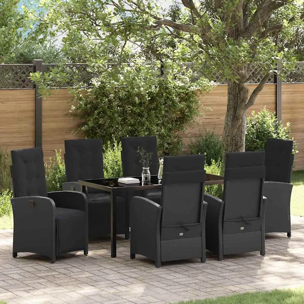 Ensemble de salle à manger pour jardin 7 pcs Noir polyrotin