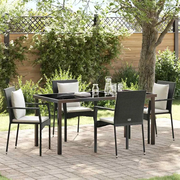 Ensemble de salle à manger pour jardin 5 pcs Noir polyrotin