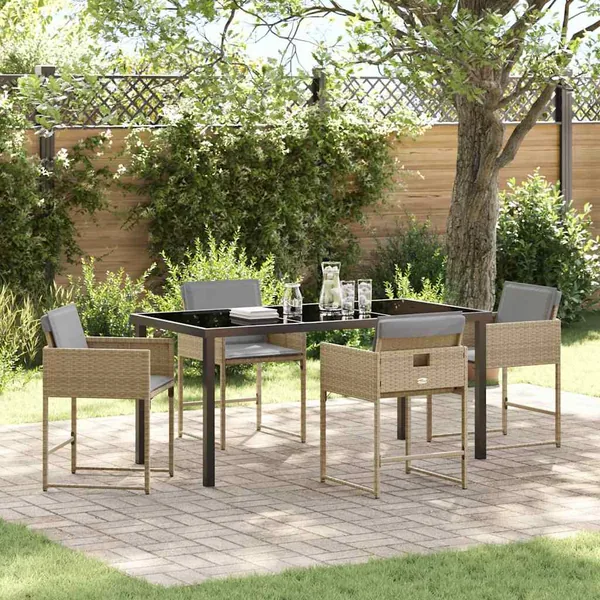 Ensemble de salle à manger pour jardin 5 pcs Beige polyrotin