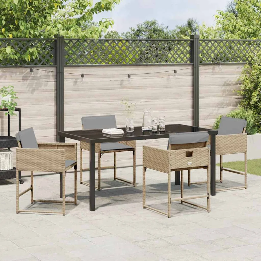 Ensemble de salle à manger pour jardin 5 pcs Beige polyrotin - 4