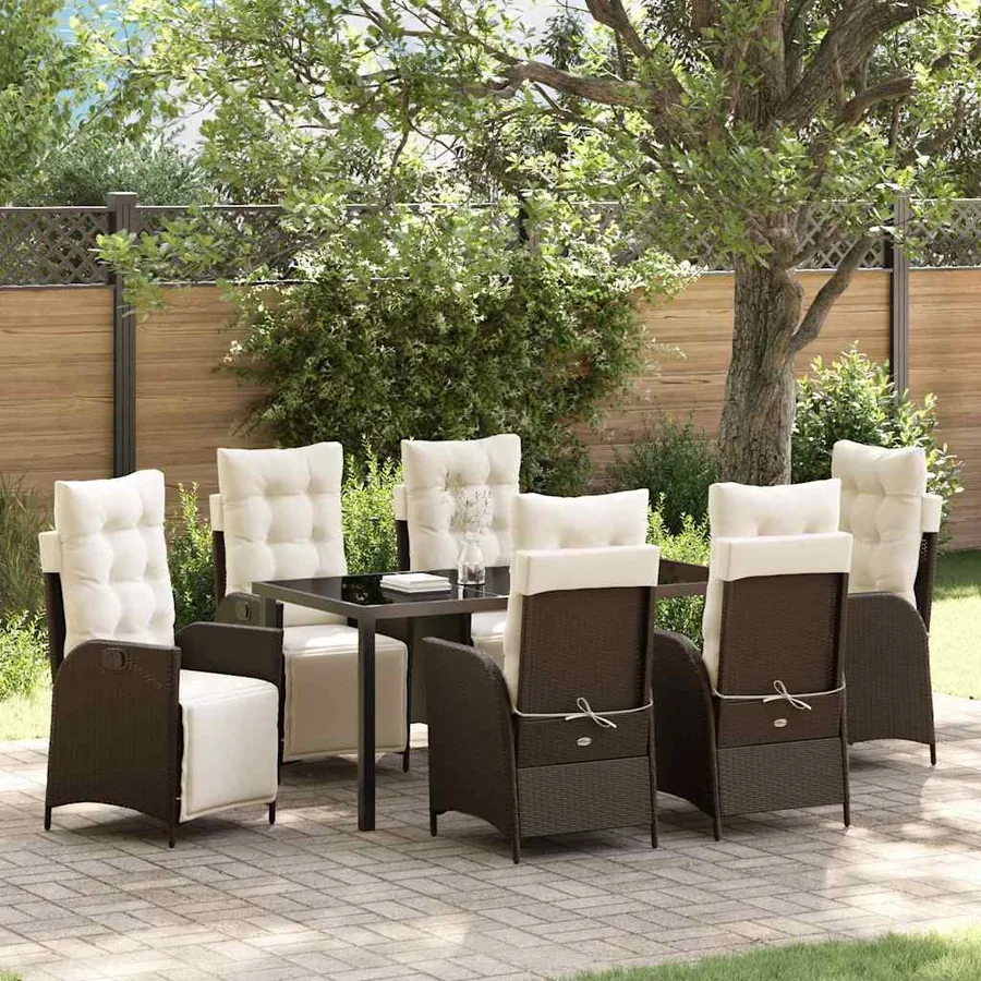 Ensemble de salle à manger pour jardin 7 pcs Marron polyrotin