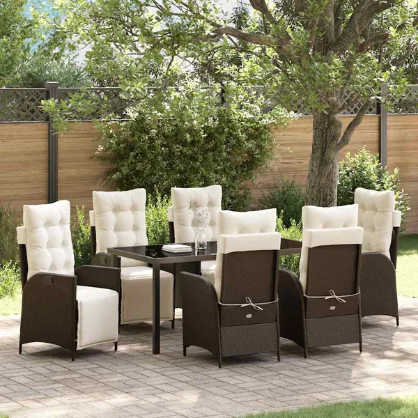 Ensemble de salle à manger pour jardin 7 pcs Marron polyrotin