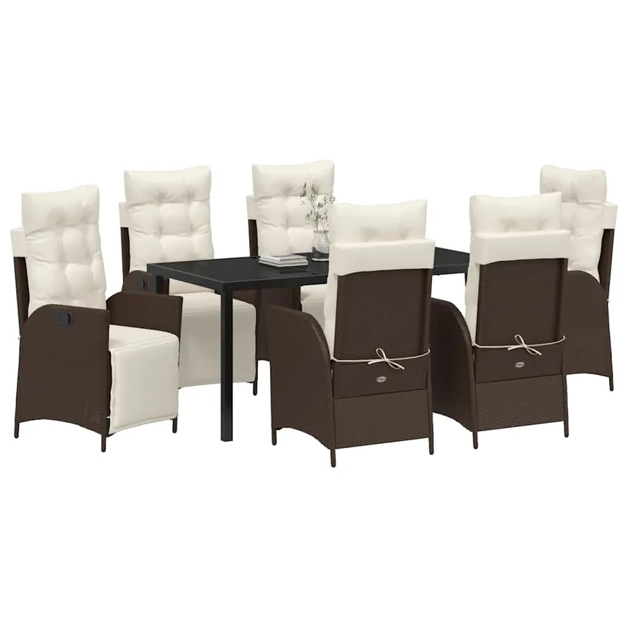 Ensemble de salle à manger pour jardin 7 pcs Marron polyrotin - 3