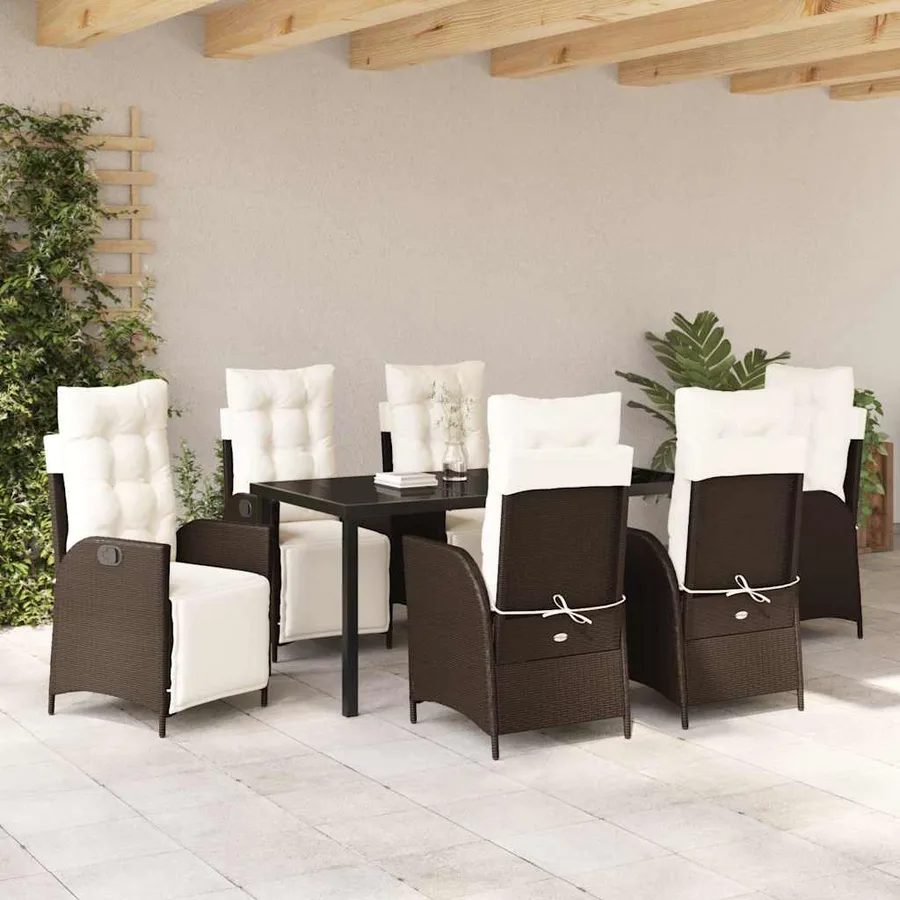 Ensemble de salle à manger pour jardin 7 pcs Marron polyrotin - 4