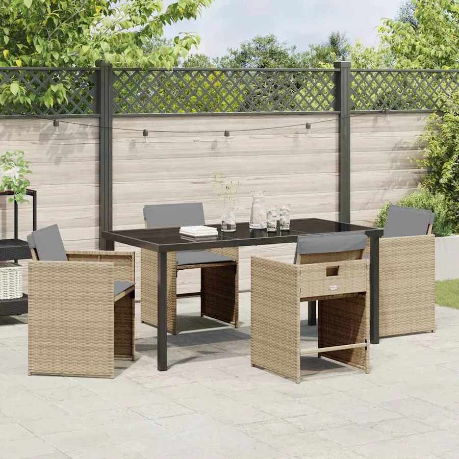 Ensemble de salle à manger pour jardin 5 pcs Beige polyrotin - 4