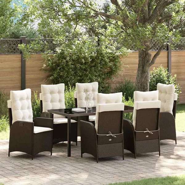Ensemble de salle à manger pour jardin 7 pcs Marron polyrotin