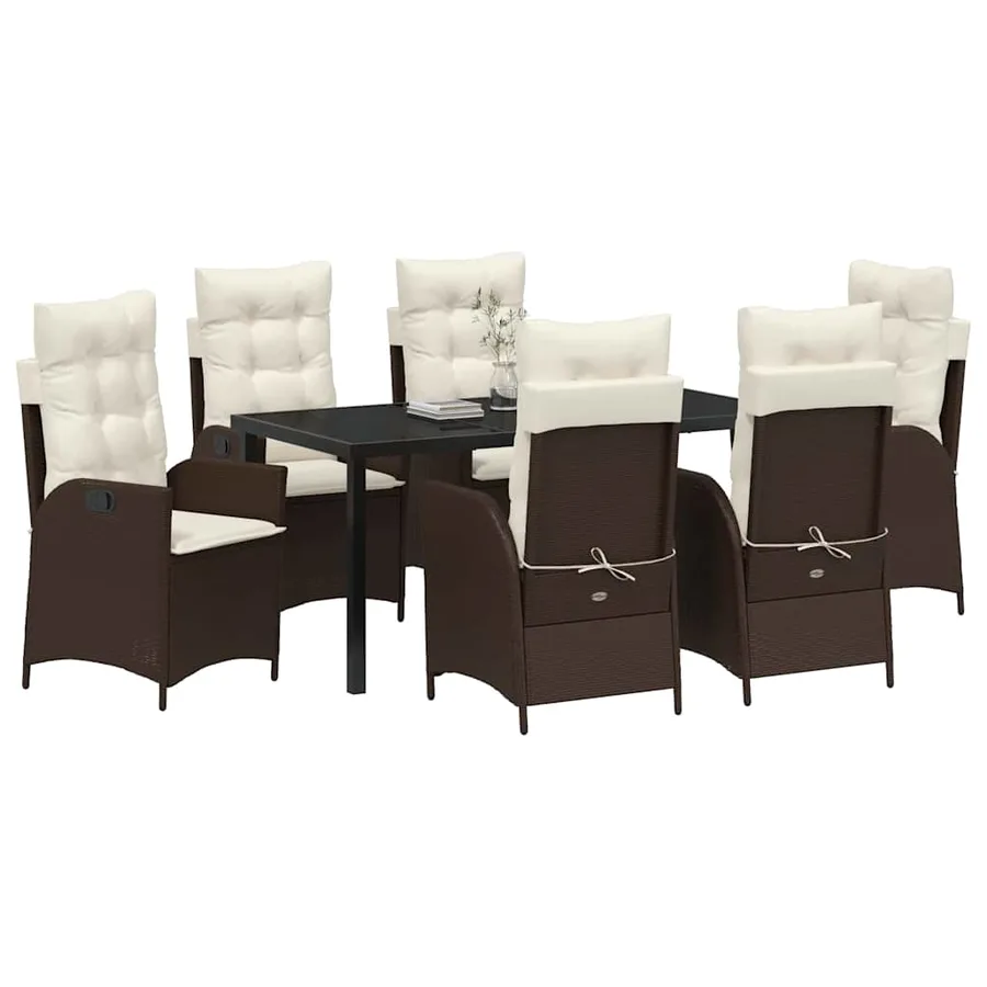 Ensemble de salle à manger pour jardin 7 pcs Marron polyrotin - 3