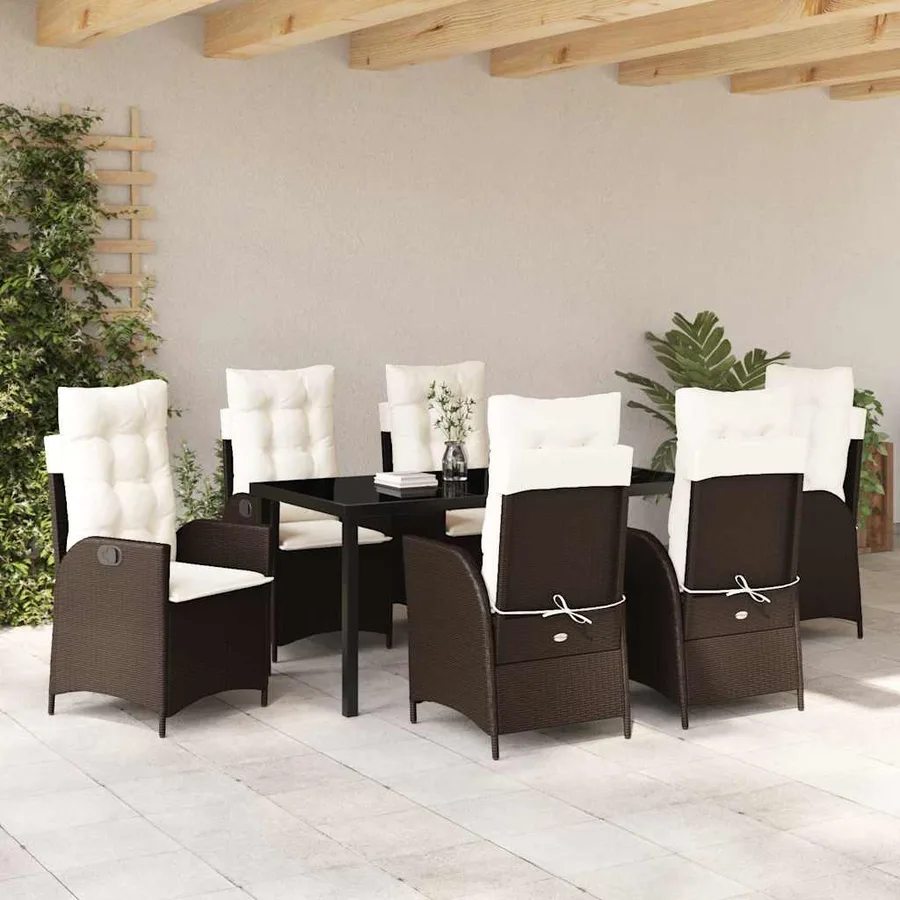 Ensemble de salle à manger pour jardin 7 pcs Marron polyrotin - 4