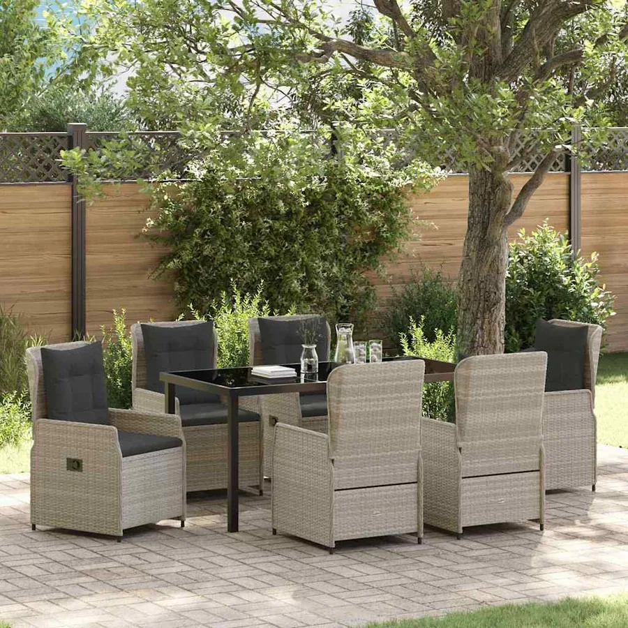 Ensemble de salle à manger pour jardin 7 pcs Gris clair