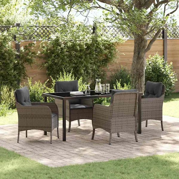 Ensemble de salle à manger pour jardin 5 pcs Gris polyrotin