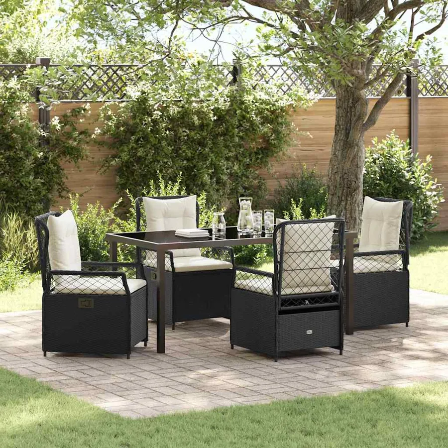 Ensemble de salle à manger pour jardin 5 pcs Noir polyrotin