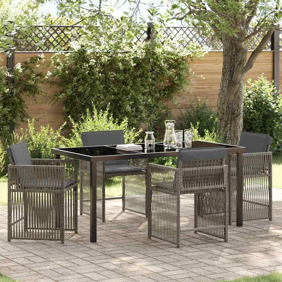 Ensemble de salle à manger pour jardin 5 pcs Gris polyrotin