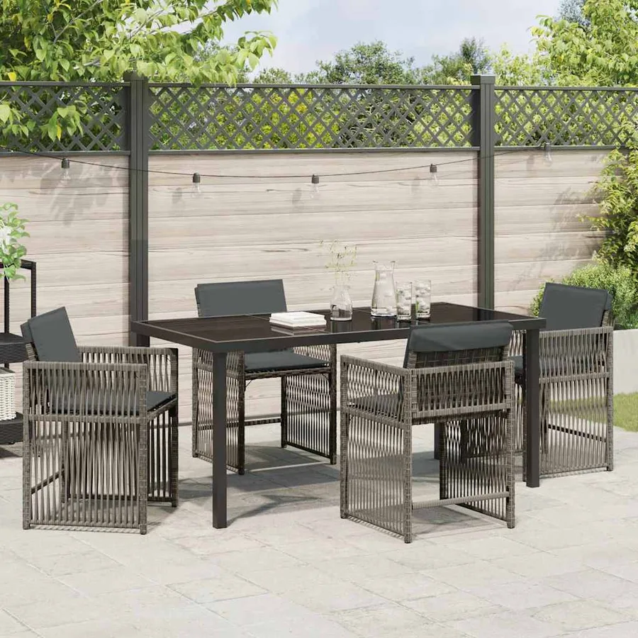 Ensemble de salle à manger pour jardin 5 pcs Gris polyrotin - 4